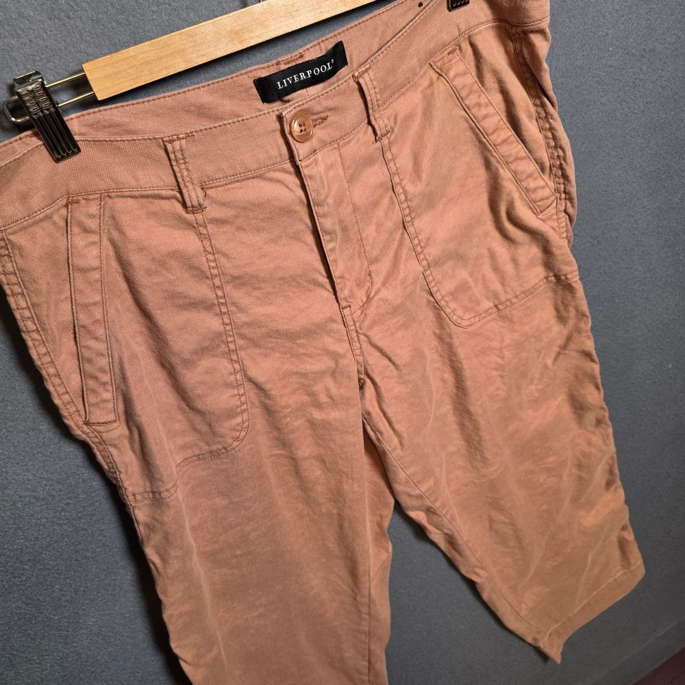Liverpool Los Angeles Utility Crop Pants Tuscan Sunset Pink Sz 12/31 Linen Blend